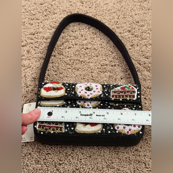 NWT new Anthropologie Fiona beaded shoulder bag holiday desserts black winter - Picture 16 of 17